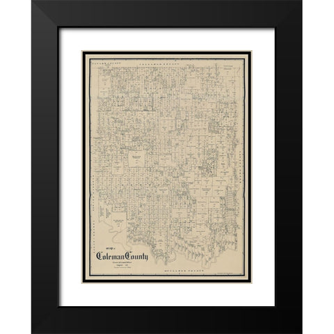 Coleman County Texas - Schutze 1897  Black Modern Wood Framed Art Print with Double Matting by Schutze