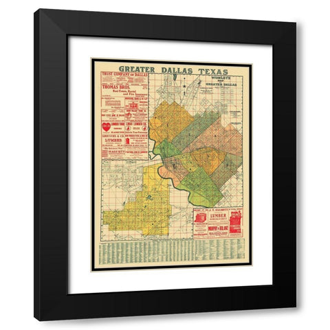 Dallas Texas Landowner - Worley 1905 Black Modern Wood Framed Art Print with Double Matting by Worley