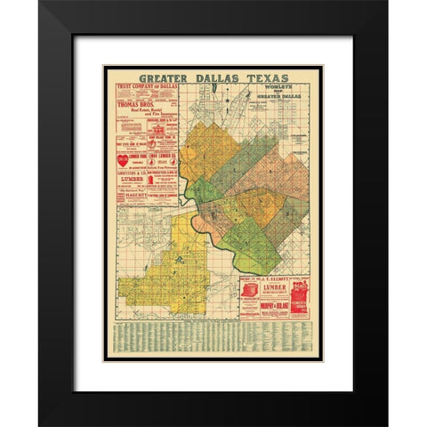 Dallas Texas Landowner - Worley 1905 Black Modern Wood Framed Art Print with Double Matting by Worley