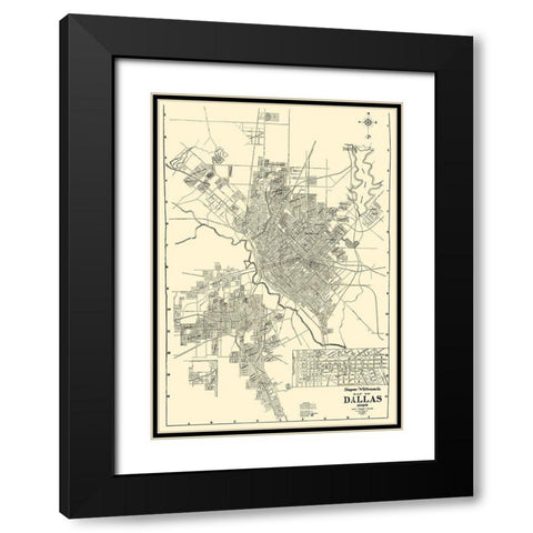 Dallas Texas - West 1925 Black Modern Wood Framed Art Print with Double Matting by West