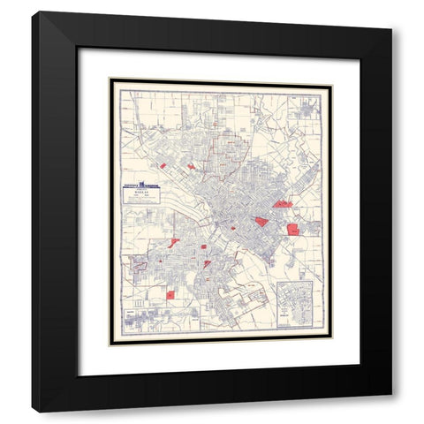 Dallas Texas - Ashburn 1947 Black Modern Wood Framed Art Print with Double Matting by Ashburn