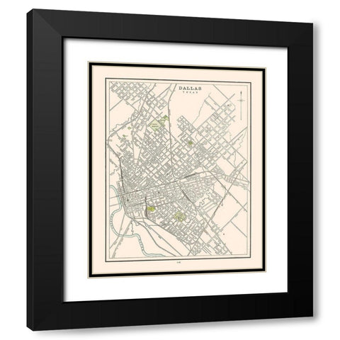Dallas  Texas - Cram 1892 Black Modern Wood Framed Art Print with Double Matting by Cram