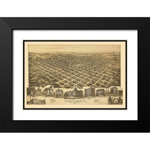 Denison Texas - Fowler 1891 Black Modern Wood Framed Art Print with Double Matting by Fowler