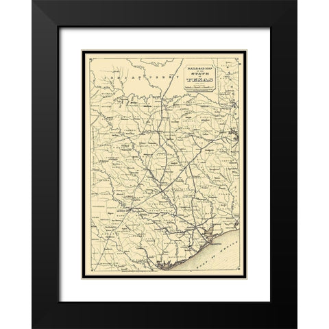 Texas State Railroads - 1873 Black Modern Wood Framed Art Print with Double Matting by Unknown
