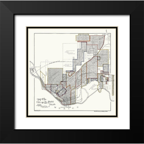 El Paso Texas - Baer 1906 Black Modern Wood Framed Art Print with Double Matting by Baer