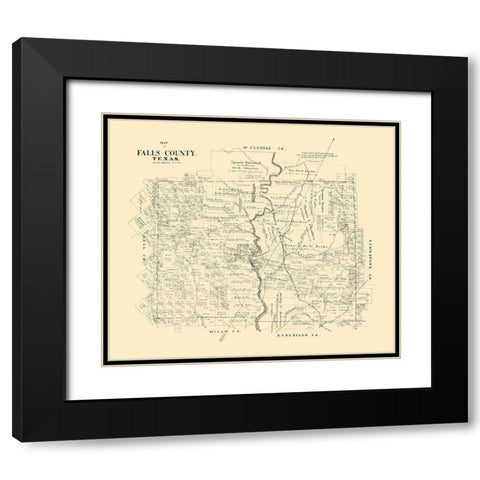Falls County Texas - Walsh 1879 Black Modern Wood Framed Art Print with Double Matting by Walsh