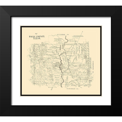 Falls County Texas - Walsh 1879 Black Modern Wood Framed Art Print with Double Matting by Walsh