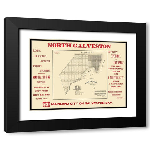North Galveston Texas Plat - City Of Galveston Black Modern Wood Framed Art Print with Double Matting by City Of Galveston