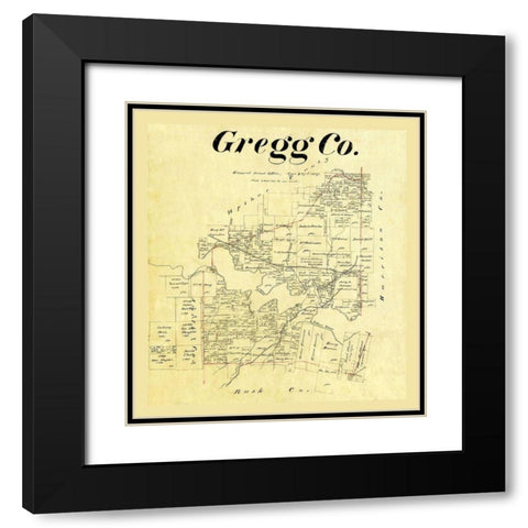 Gregg County Texas - Cousins 1874 Black Modern Wood Framed Art Print with Double Matting by Cousins