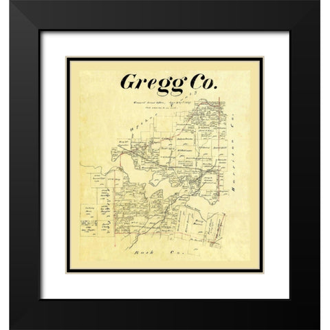 Gregg County Texas - Cousins 1874 Black Modern Wood Framed Art Print with Double Matting by Cousins