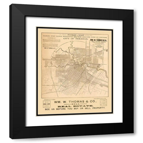 Houston Texas - Thomas 1890  Black Modern Wood Framed Art Print with Double Matting by Thomas