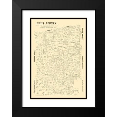Hunt County Texas - Lucas 1873 Black Modern Wood Framed Art Print with Double Matting by Lucas