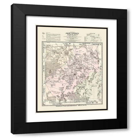 Jack County Texas - Roessler 1876 Black Modern Wood Framed Art Print with Double Matting by Roessler