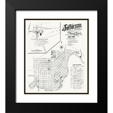 Jefferson Texas - Sanborn 1890 Black Modern Wood Framed Art Print with Double Matting by Sanborn
