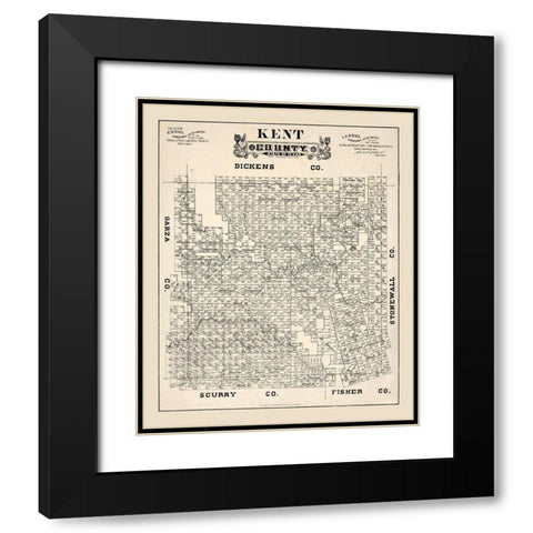Kent County Texas - Hall 1888  Black Modern Wood Framed Art Print with Double Matting by Hall