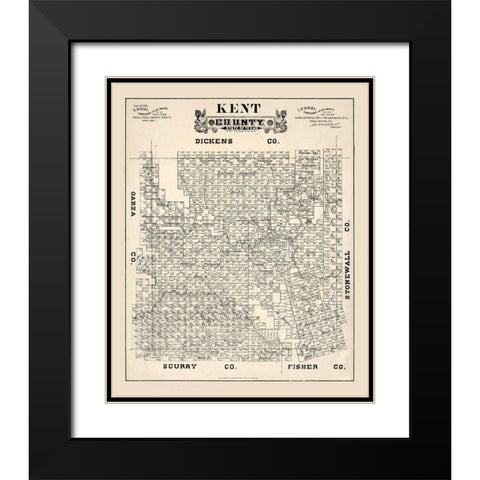 Kent County Texas - Hall 1888  Black Modern Wood Framed Art Print with Double Matting by Hall
