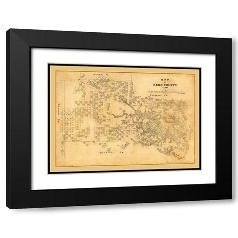 Kerr County Texas - Walsh 1879  Black Modern Wood Framed Art Print with Double Matting by Walsh
