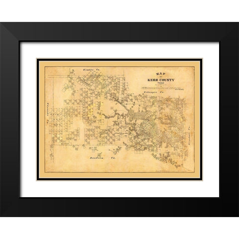 Kerr County Texas - Walsh 1879  Black Modern Wood Framed Art Print with Double Matting by Walsh