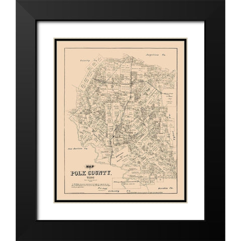 Polk County Texas - Walsh 1879  Black Modern Wood Framed Art Print with Double Matting by Walsh