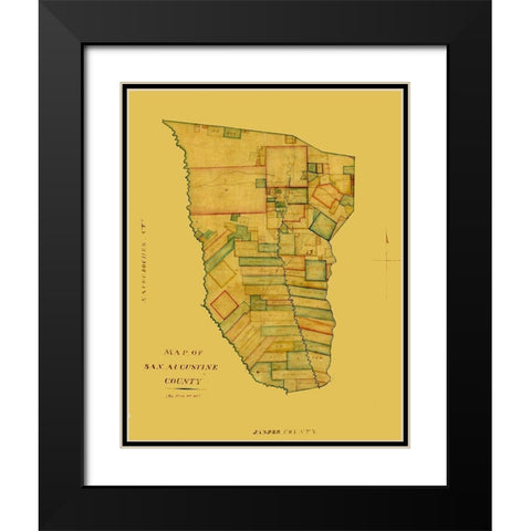 San Augustine County Texas -1839 Black Modern Wood Framed Art Print with Double Matting by Unknown