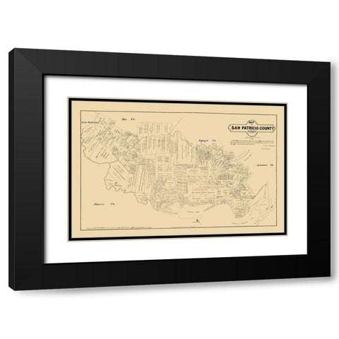 San Patricio County Texas - Walsh 1879  Black Modern Wood Framed Art Print with Double Matting by Walsh