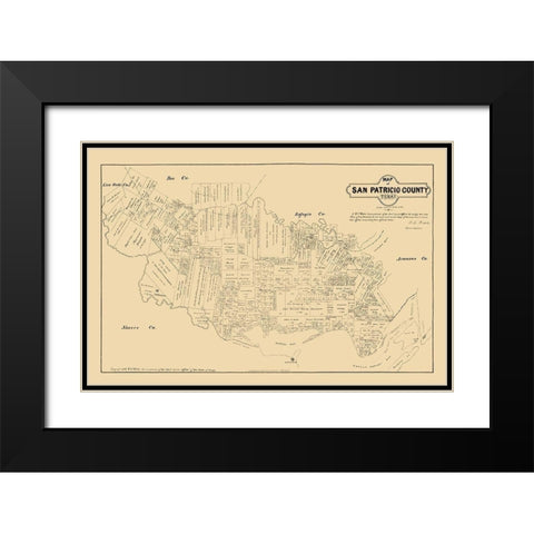 San Patricio County Texas - Walsh 1879  Black Modern Wood Framed Art Print with Double Matting by Walsh