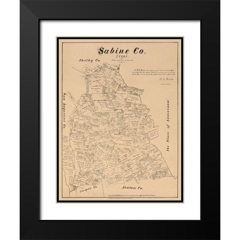 Sabine County Texas - Walsh 1879  Black Modern Wood Framed Art Print with Double Matting by Walsh