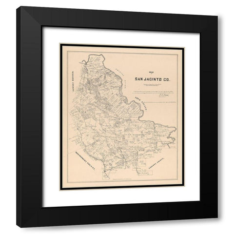 San Jacinto County Texas - Walsh 1879  Black Modern Wood Framed Art Print with Double Matting by Walsh
