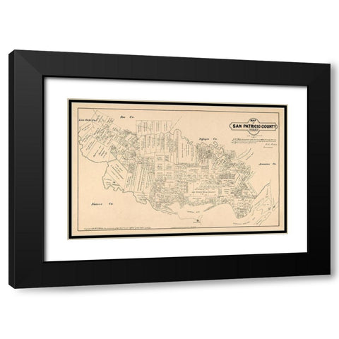 San Patricio County Texas - Walsh 1879  Black Modern Wood Framed Art Print with Double Matting by Walsh