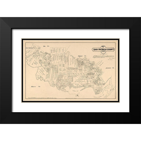 San Patricio County Texas - Walsh 1879  Black Modern Wood Framed Art Print with Double Matting by Walsh