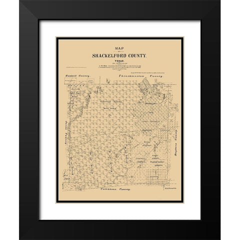 Shackelford County Texas - Walsh 1879  Black Modern Wood Framed Art Print with Double Matting by Walsh