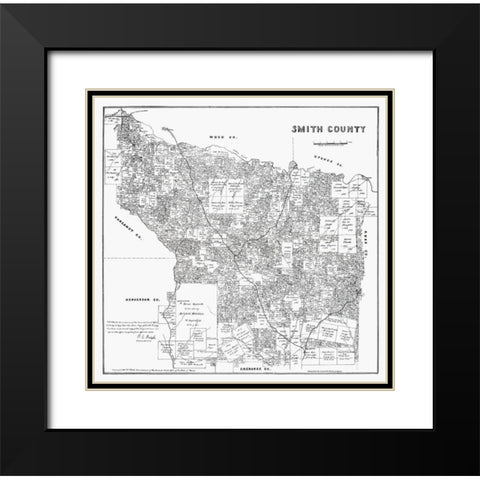 Smith County Texas - Walsh 1880  Black Modern Wood Framed Art Print with Double Matting by Walsh