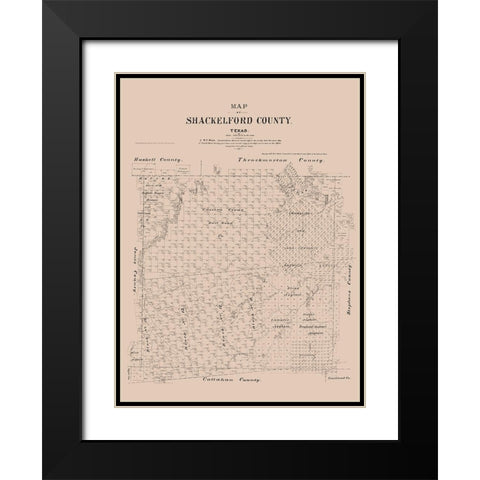 Shackelford County Texas - Walsh 1879  Black Modern Wood Framed Art Print with Double Matting by Walsh