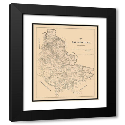 San Jacinto County Texas - Walsh 1879  Black Modern Wood Framed Art Print with Double Matting by Walsh