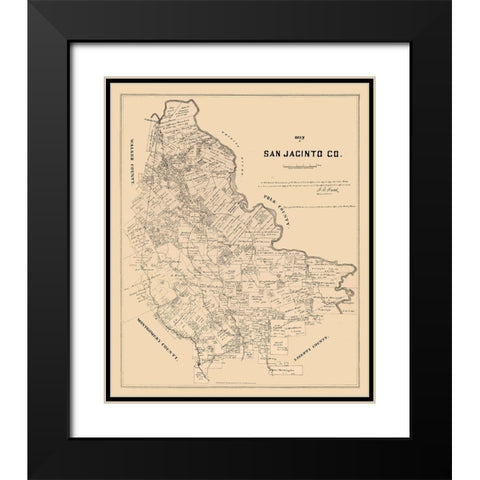 San Jacinto County Texas - Walsh 1879  Black Modern Wood Framed Art Print with Double Matting by Walsh