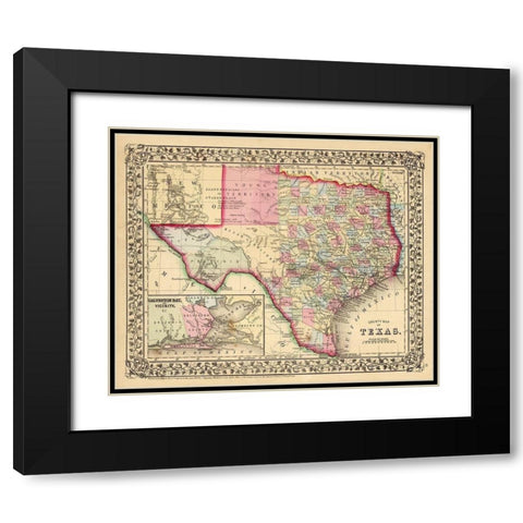 Texas County Map - Mitchell 1870  Black Modern Wood Framed Art Print with Double Matting by Mitchell