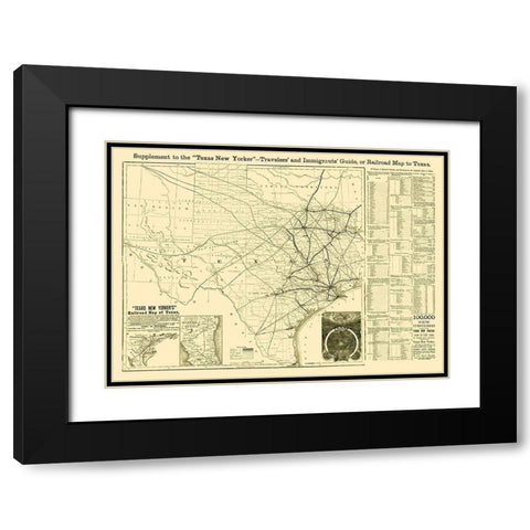 Texas Railroad Guide - Sweet 1874  Black Modern Wood Framed Art Print with Double Matting by Sweet