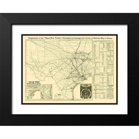 Texas Railroad Guide - Sweet 1874  Black Modern Wood Framed Art Print with Double Matting by Sweet