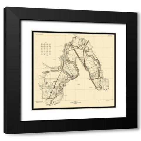 Trinity River Texas Sheet - USGS 1915 Black Modern Wood Framed Art Print with Double Matting by USGS