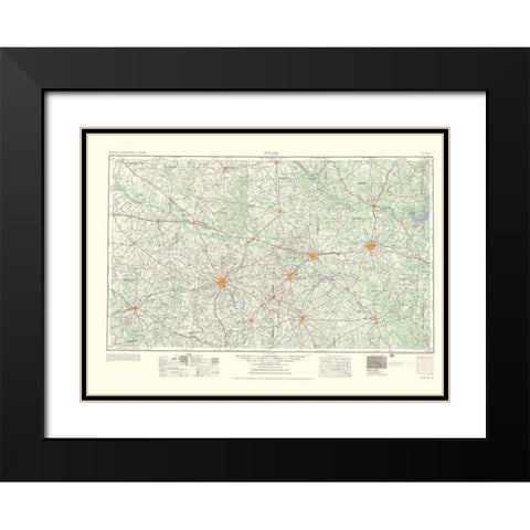 Tyler Texas Quad - USGS 1955 Black Modern Wood Framed Art Print with Double Matting by USGS