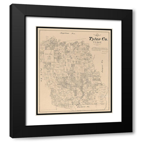 Tyler County Texas - Walsh 1879  Black Modern Wood Framed Art Print with Double Matting by Walsh