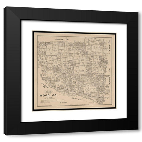 Wood County Texas - Walsh 1879  Black Modern Wood Framed Art Print with Double Matting by Walsh