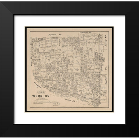 Wood County Texas - Walsh 1879  Black Modern Wood Framed Art Print with Double Matting by Walsh