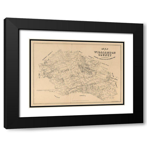 Williamson County Texas - Walsh 1880  Black Modern Wood Framed Art Print with Double Matting by Walsh