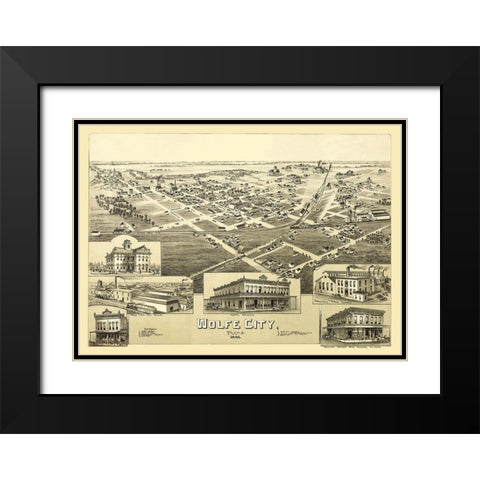 Wolfe City Texas - Fowler 1891 Black Modern Wood Framed Art Print with Double Matting by Fowler