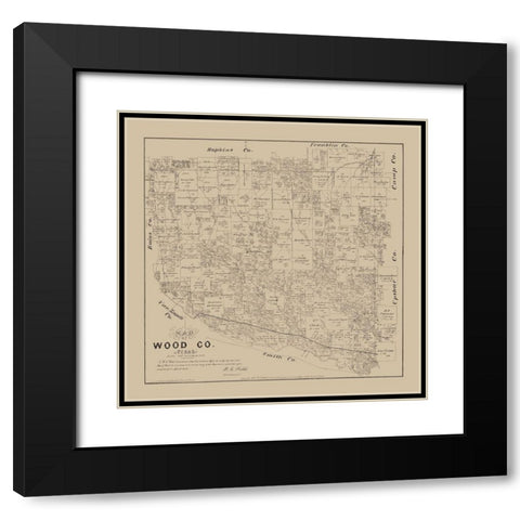 Wood County Texas- Walsh 1879  Black Modern Wood Framed Art Print with Double Matting by Walsh