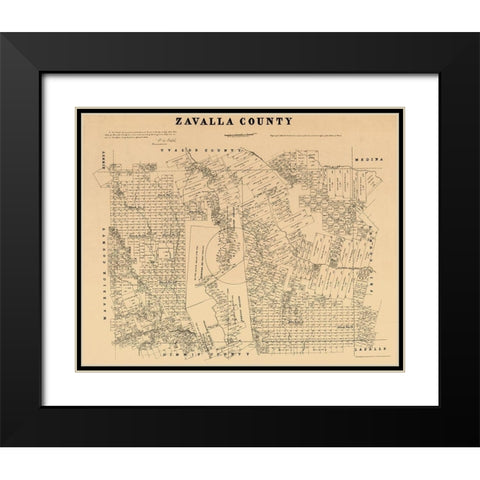Zavalla County Texas - Walsh 1879  Black Modern Wood Framed Art Print with Double Matting by Walsh