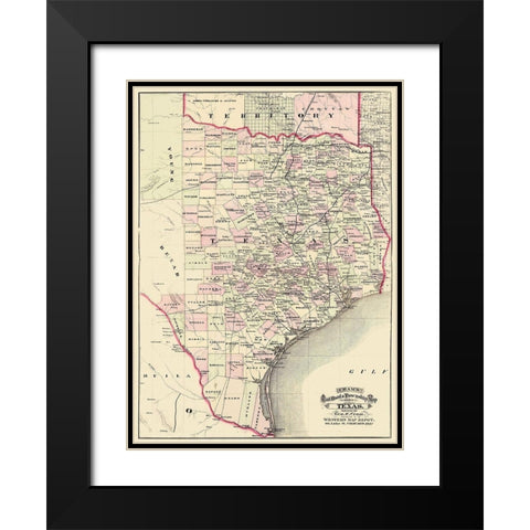 Texas - Cram 1875 Black Modern Wood Framed Art Print with Double Matting by Cram