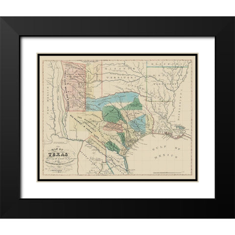 Texas, Colorado, with Red River Land Grants 1821 Black Modern Wood Framed Art Print with Double Matting by Land Co