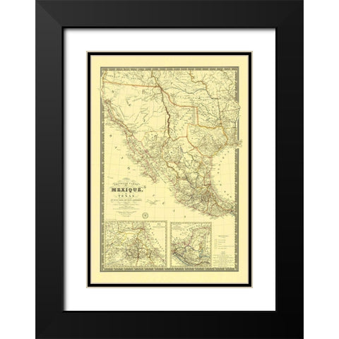 New Map of Mexico and Texas - 1840 Black Modern Wood Framed Art Print with Double Matting by Unknown